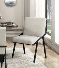 Black Metal Base Contemporary Side Chairs Set of 2pc, Cream Fabric Upholstered Dining Furniture