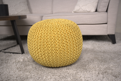 Bordeaux  Knitted Cotton Round Pouf, Yellow