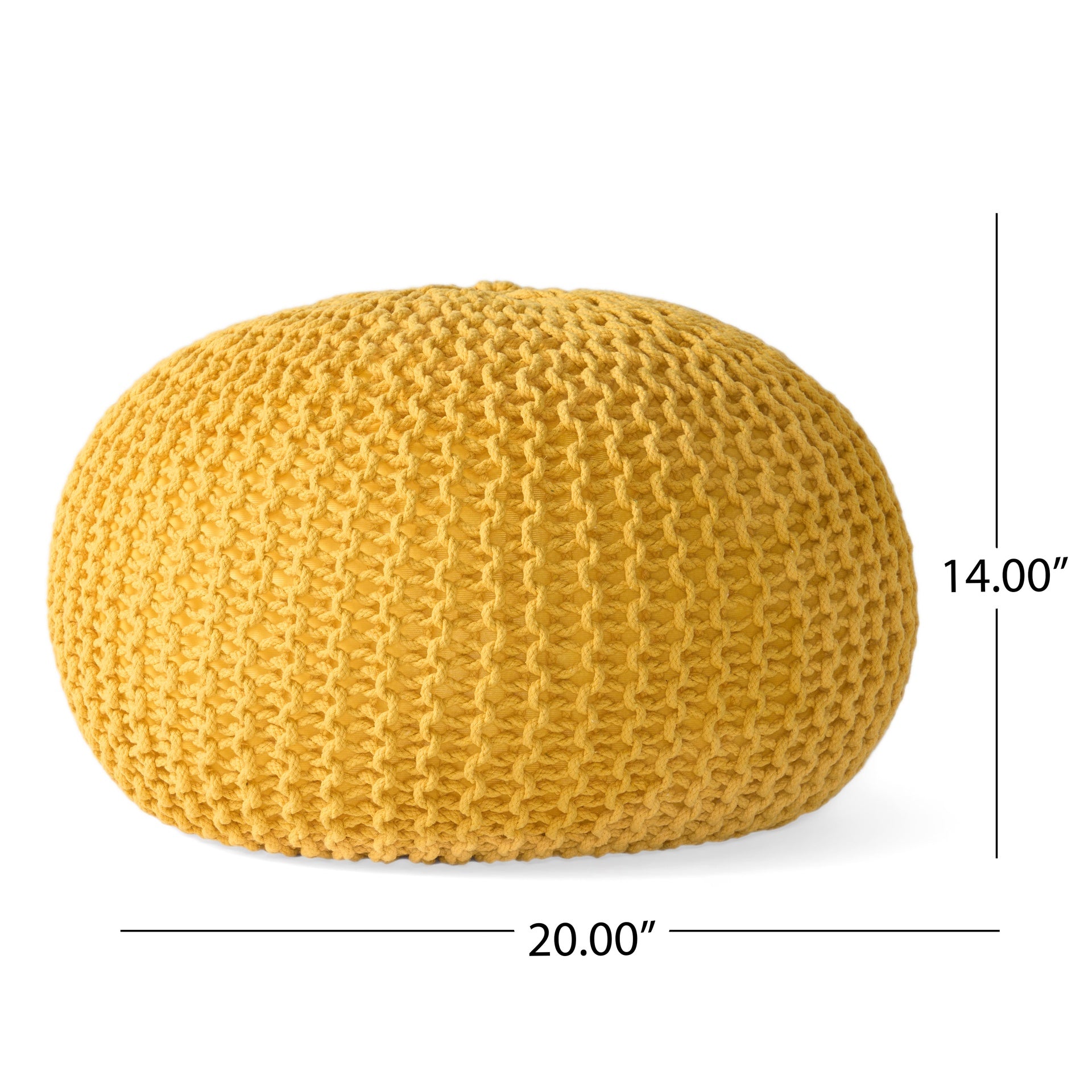 Bordeaux  Knitted Cotton Round Pouf, Yellow