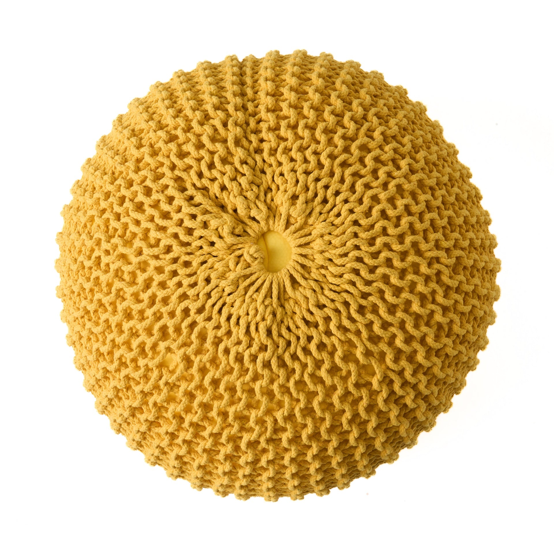 Bordeaux  Knitted Cotton Round Pouf, Yellow