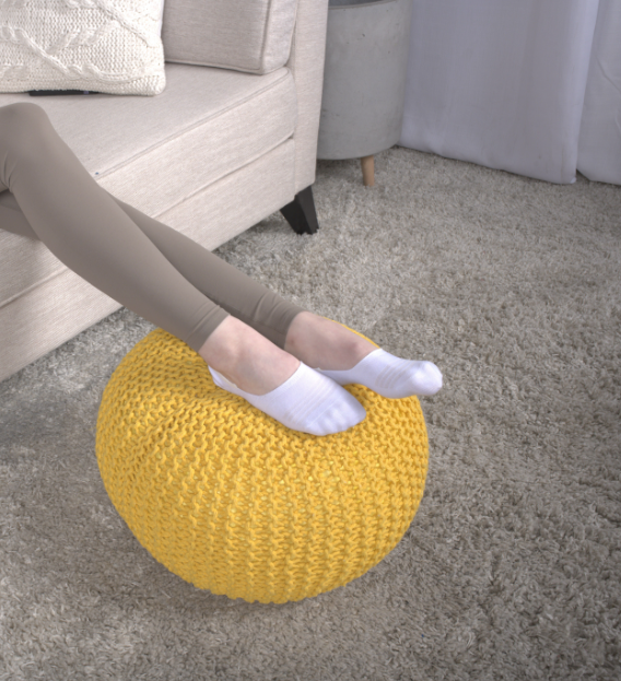 Bordeaux  Knitted Cotton Round Pouf, Yellow