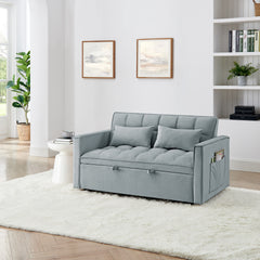 54.33 inch versatile foldable sofa bed in 3 lengths, modern sofa  velvet pull-out bed, adjustable back (Light Gray)