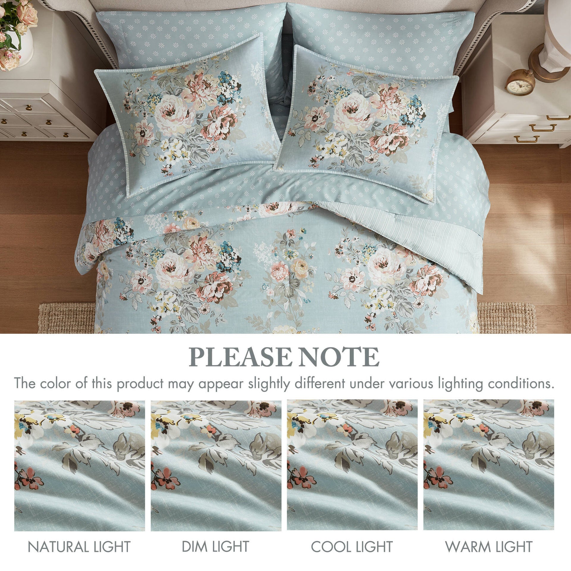 7-Piece Full 7 Piece Vintage-inspired Collection floral print,Soft Blue