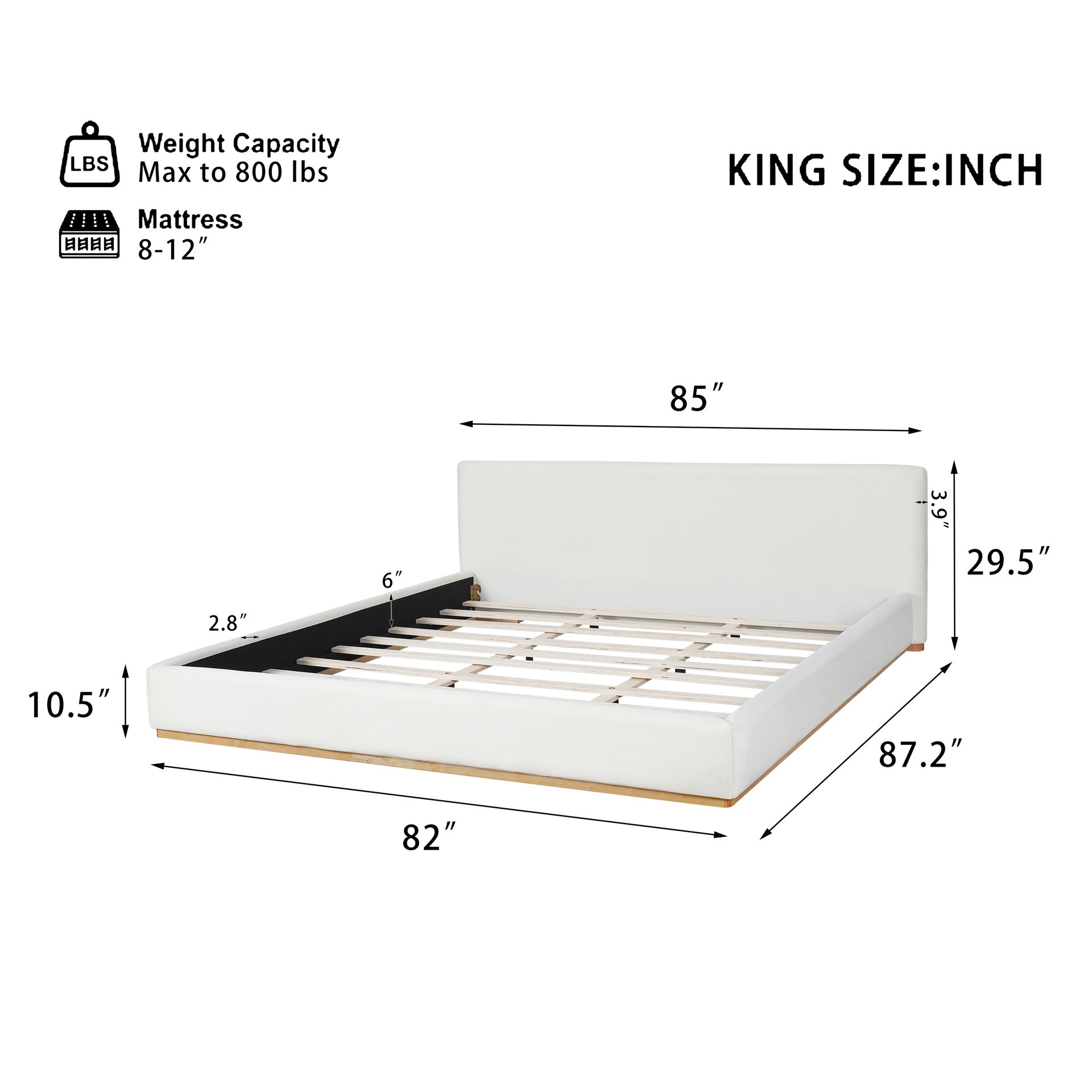 Elegant Upholstered Bed With Solid Wood Frame, Unlocking A New Experience Of Comfortable Sleeping, King, White