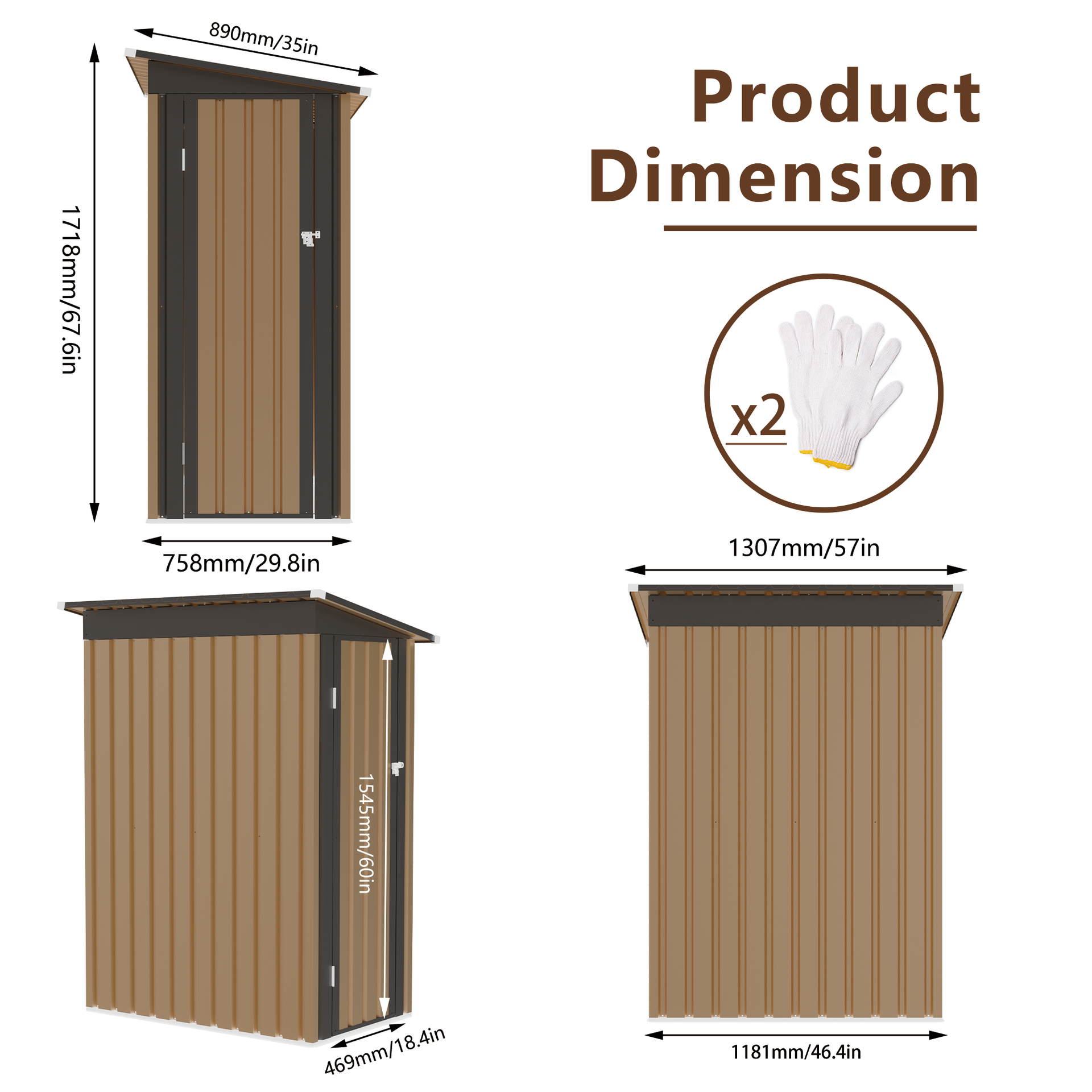 4.27 FT x2.42 FT Metal Garden Shed 5 X 3 FT Pent Roof with Side Hinge Door