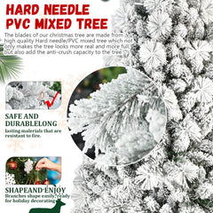 7.5FT Flocked Christmas Tree with 1252 Tips – Snowy PVC & Hard Needle Branches, Hinged Structure for Easy Setup, Stable Metal Stand – Realistic Full-Body Holiday Tree