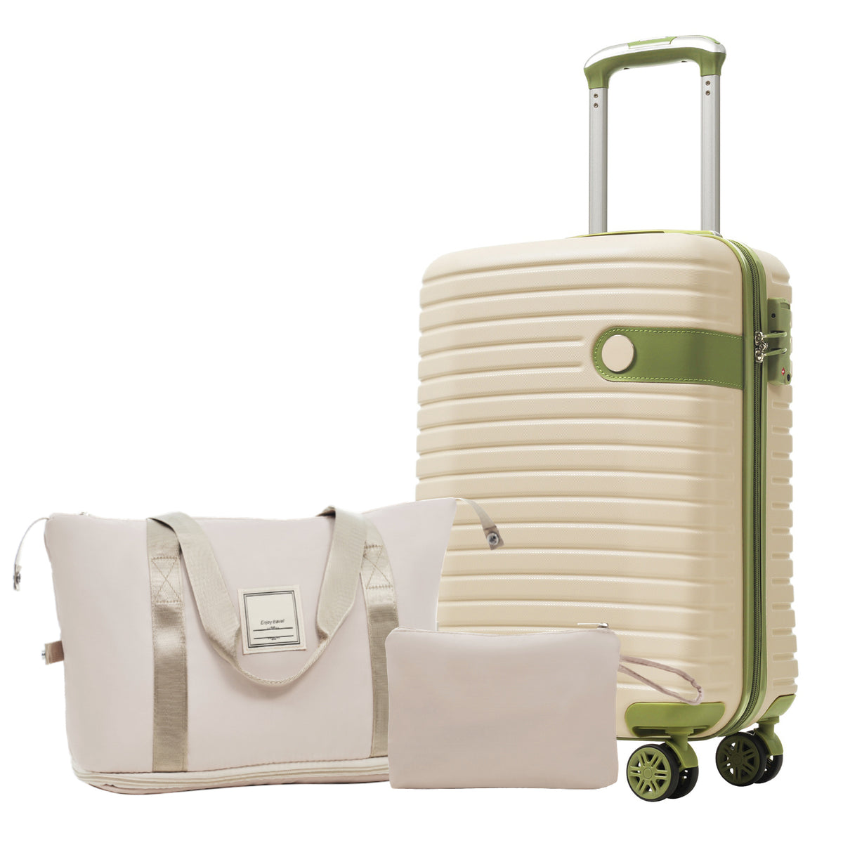 Luggage Sets 3 Piece Carry on Luggage 22x14x9 Airline Approved, Lightweight Hardshell ABS Suitcases with Wheels, 20 inch, White Green