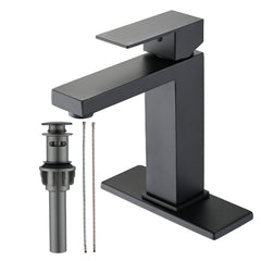 Bathroom Faucet Single Hole, Single Handle Stainless Steel Faucet for Bathroom Sink with Deckplate and Drain Assembly