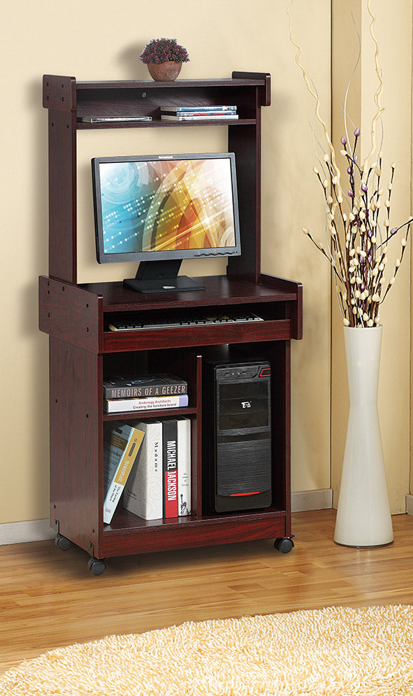 Microwave Cart Coffee Station Computer Cart on locking castors hutch gliding shelf Mahogany color