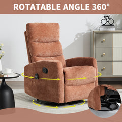 Heat Massage Manual Recliner Chair with Rocker and Swivel in Fabric for Living Room, Orange