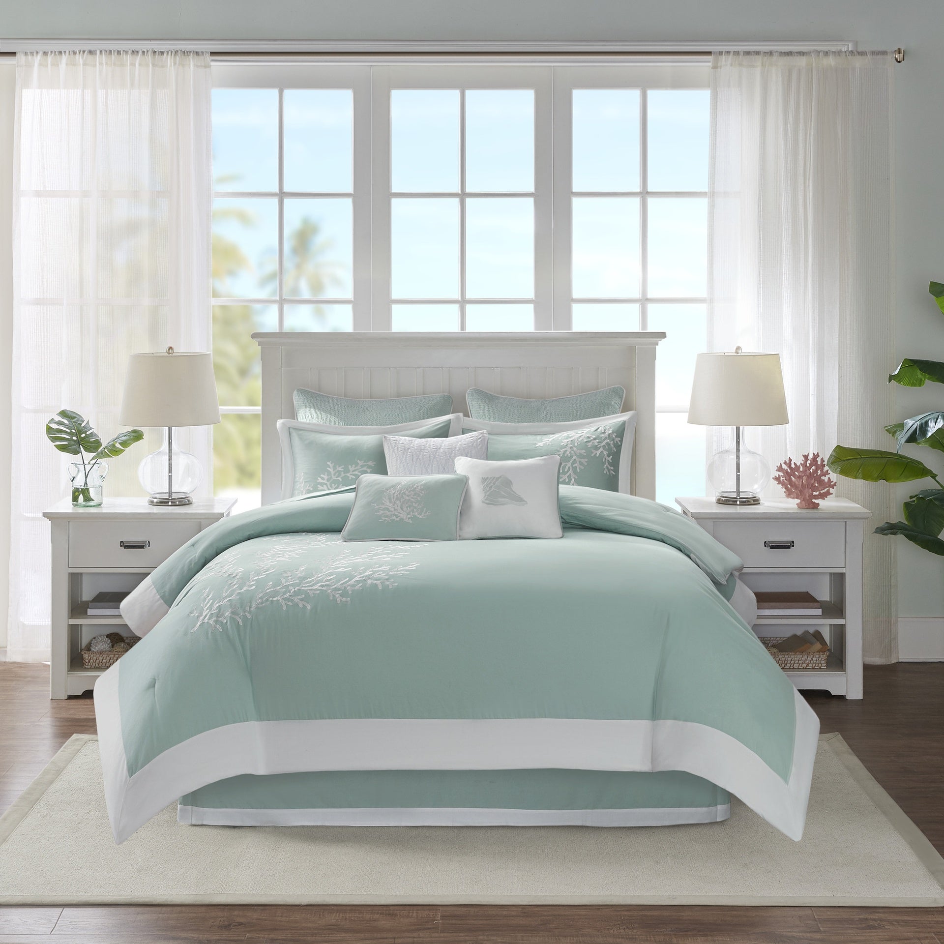 Oversized Cotton Jacquard Comforter Set Aqua Cal King