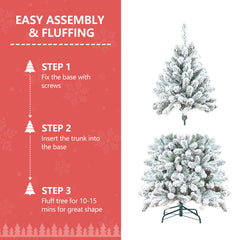 7FT Flocked Christmas Tree with Pine Cones – Snowy PVC Artificial Holiday Tree, 1124 Tips, 45 Natural Pinecones, Sturdy Metal Stand, Full Shape for Seasonal Decoration
