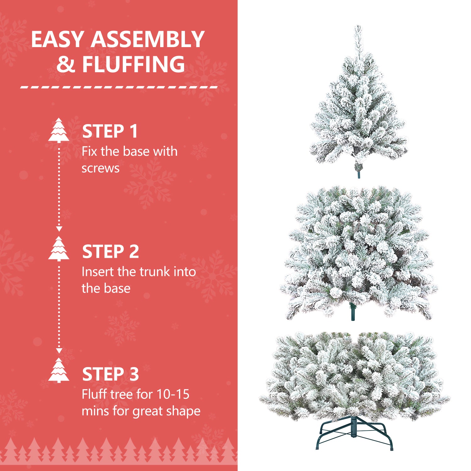 7FT Flocked Christmas Tree with Pine Cones – Snowy PVC Artificial Holiday Tree, 1124 Tips, 45 Natural Pinecones, Sturdy Metal Stand, Full Shape for Seasonal Decoration