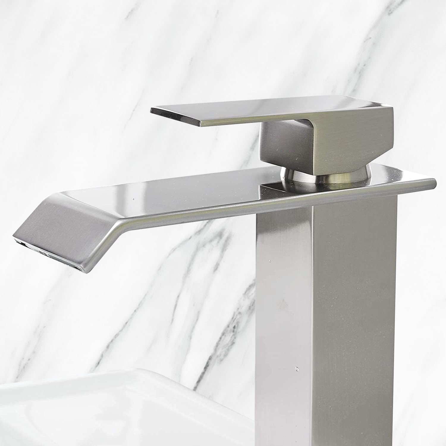Waterfall Spout Bathroom Sink Single Handle Faucet with Pop-Up Drain (with Overflow)