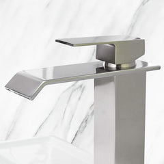 Waterfall Spout Bathroom Sink Single Handle Faucet with Pop-Up Drain (with Overflow)
