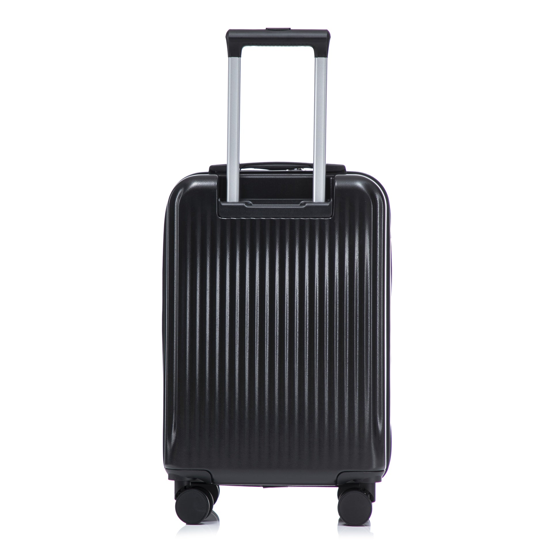 14"/20" 2 pcs/set in ABS Spinner Wheel Luggage, with Combination Lock and Front Opening Design, 14" Cosmetic Case (Black)