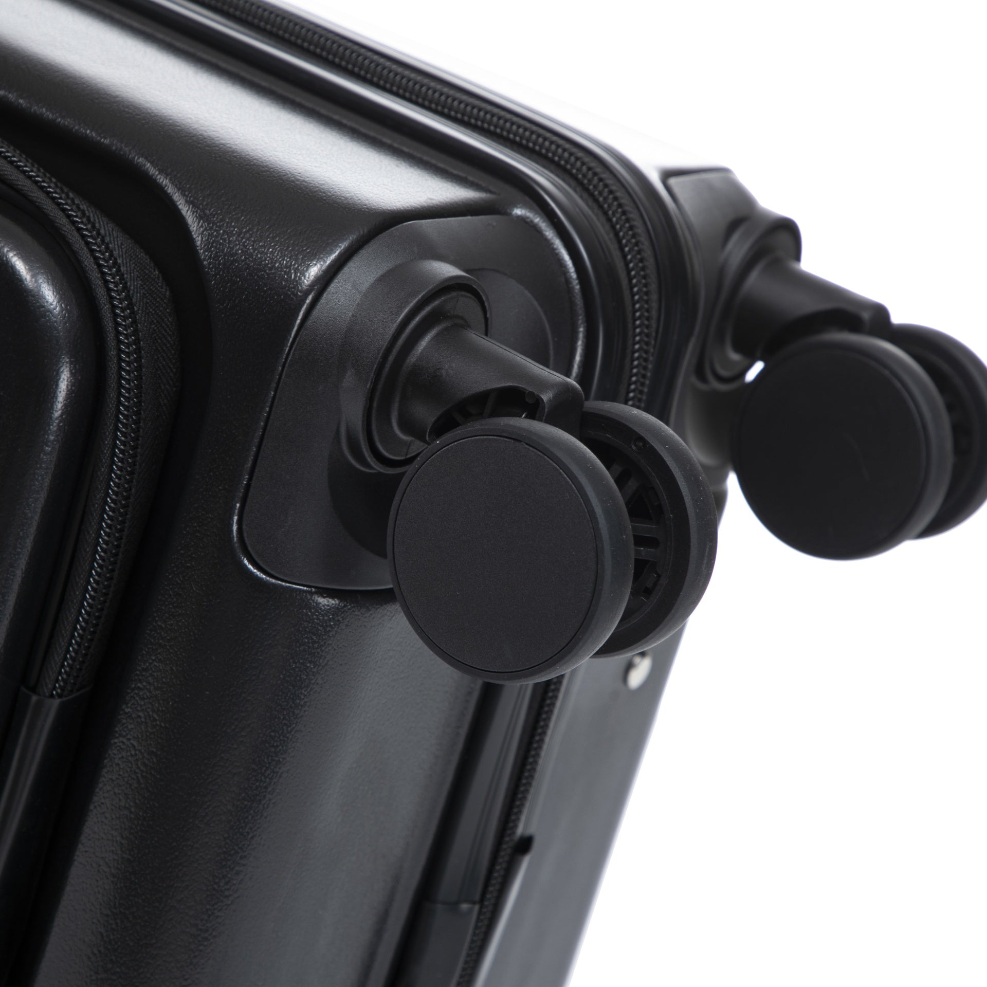 14"/20" 2 pcs/set in ABS Spinner Wheel Luggage, with Combination Lock and Front Opening Design, 14" Cosmetic Case (Black)