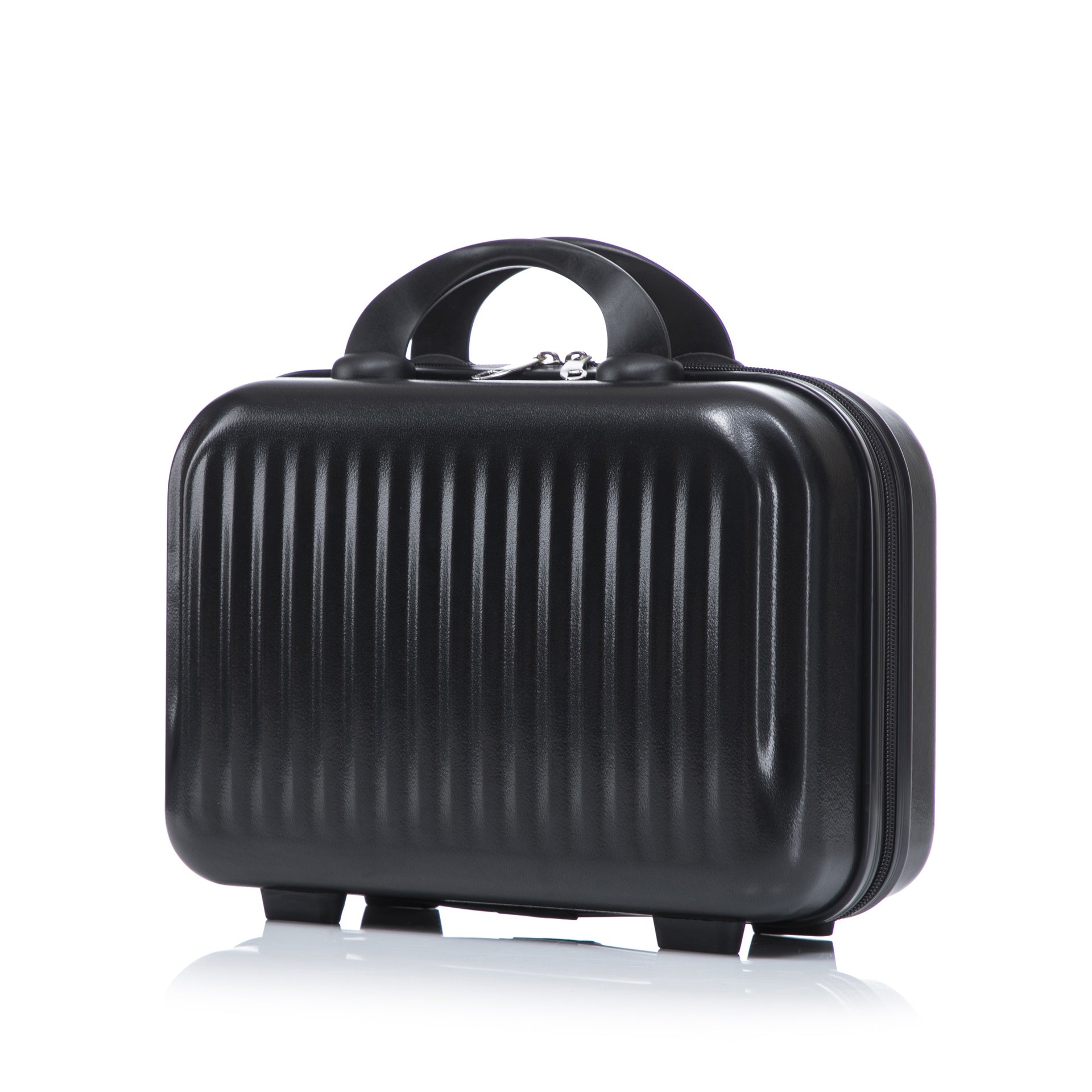 14"/20" 2 pcs/set in ABS Spinner Wheel Luggage, with Combination Lock and Front Opening Design, 14" Cosmetic Case (Black)