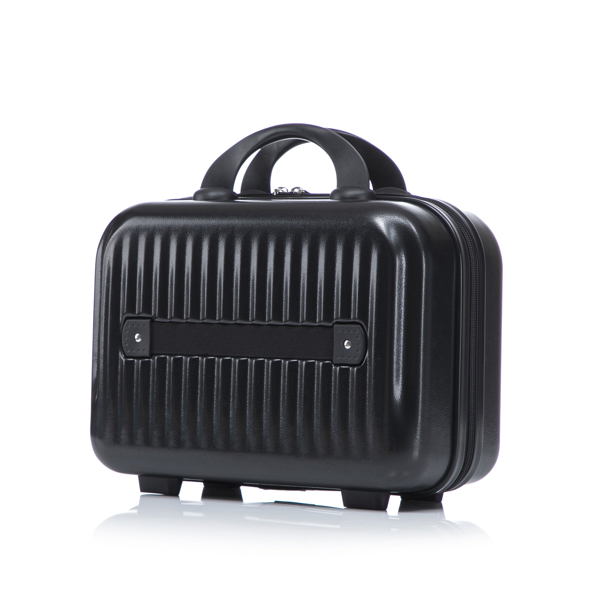 14"/20" 2 pcs/set in ABS Spinner Wheel Luggage, with Combination Lock and Front Opening Design, 14" Cosmetic Case (Black)