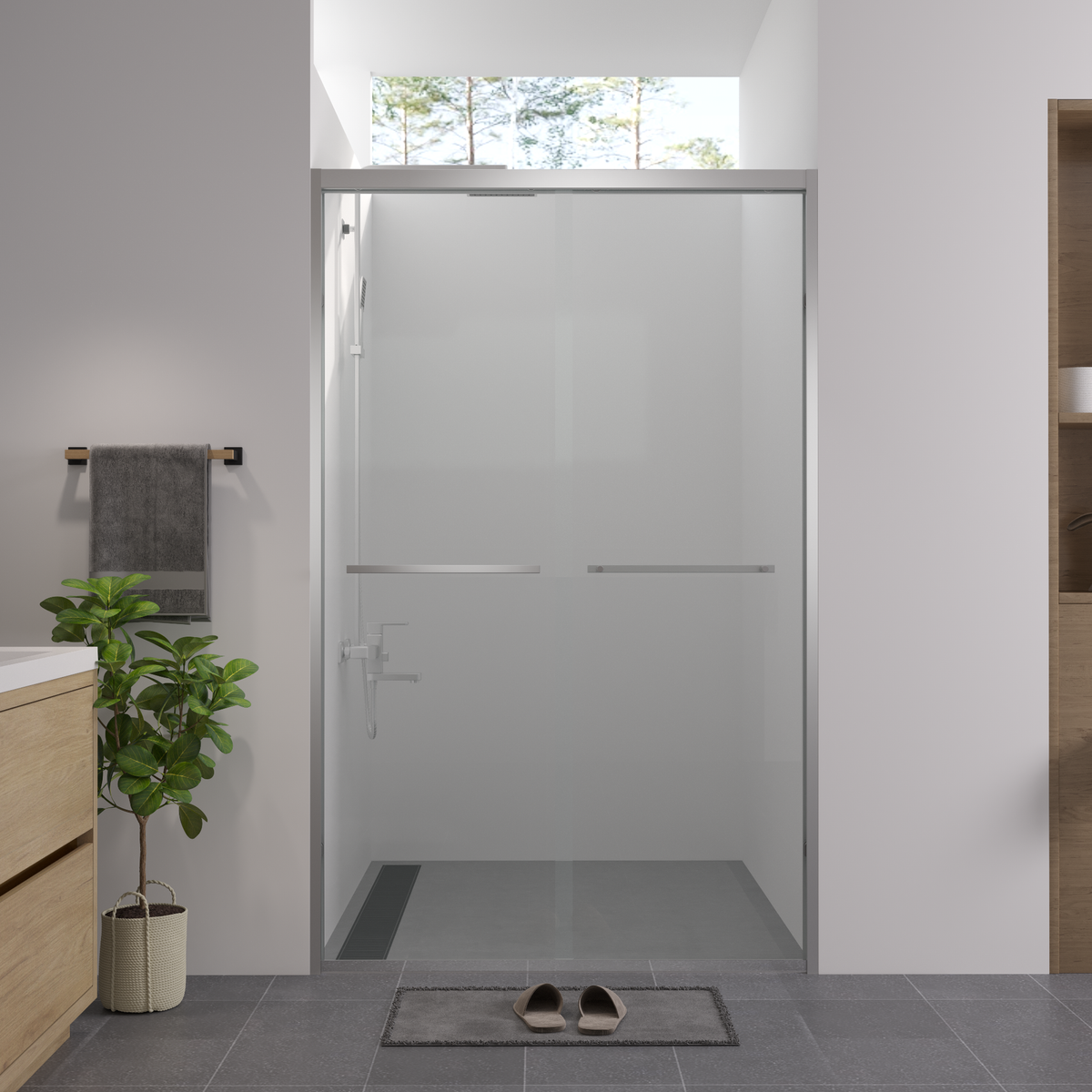 44-48"x76" Aluminum Frame Double Sliding Shower Door,Bypass Bathroom Sliding Door with Premium 1/4" (6mm) Clear Tempered Glass, Chrome Hardware Sliding Glass Shower Enclosure,Chrome Finished