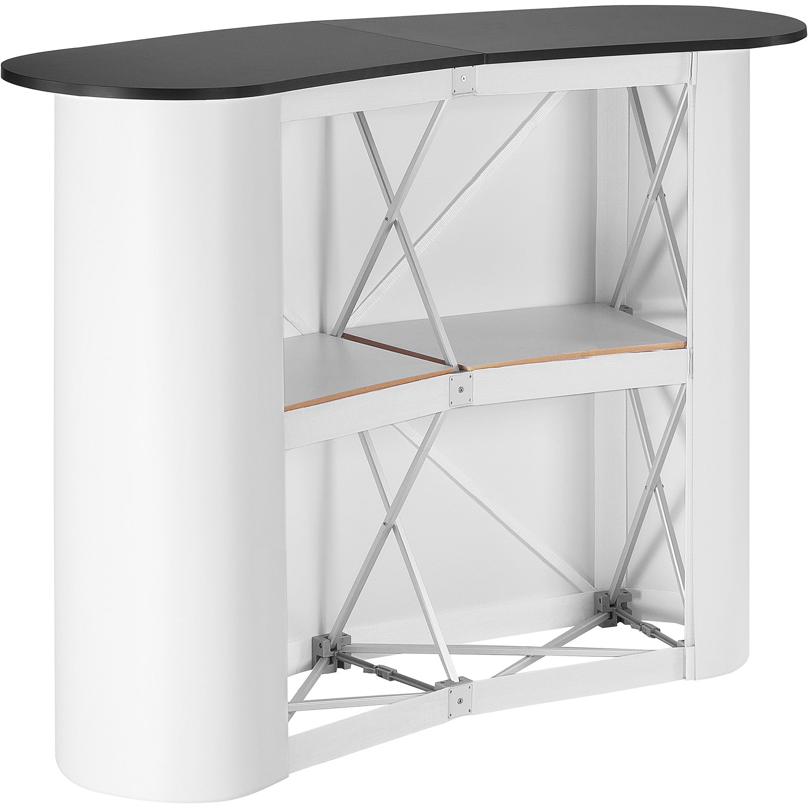 Portable Tradeshow Podium Table, 51.18" x 18.31" x 37.4", Display Exhibition Counter Stand Booth Fair with Wall, Foldable Promotion Retail Bar Table Pop Up Podium with Storage Rack, Carrying Bag
