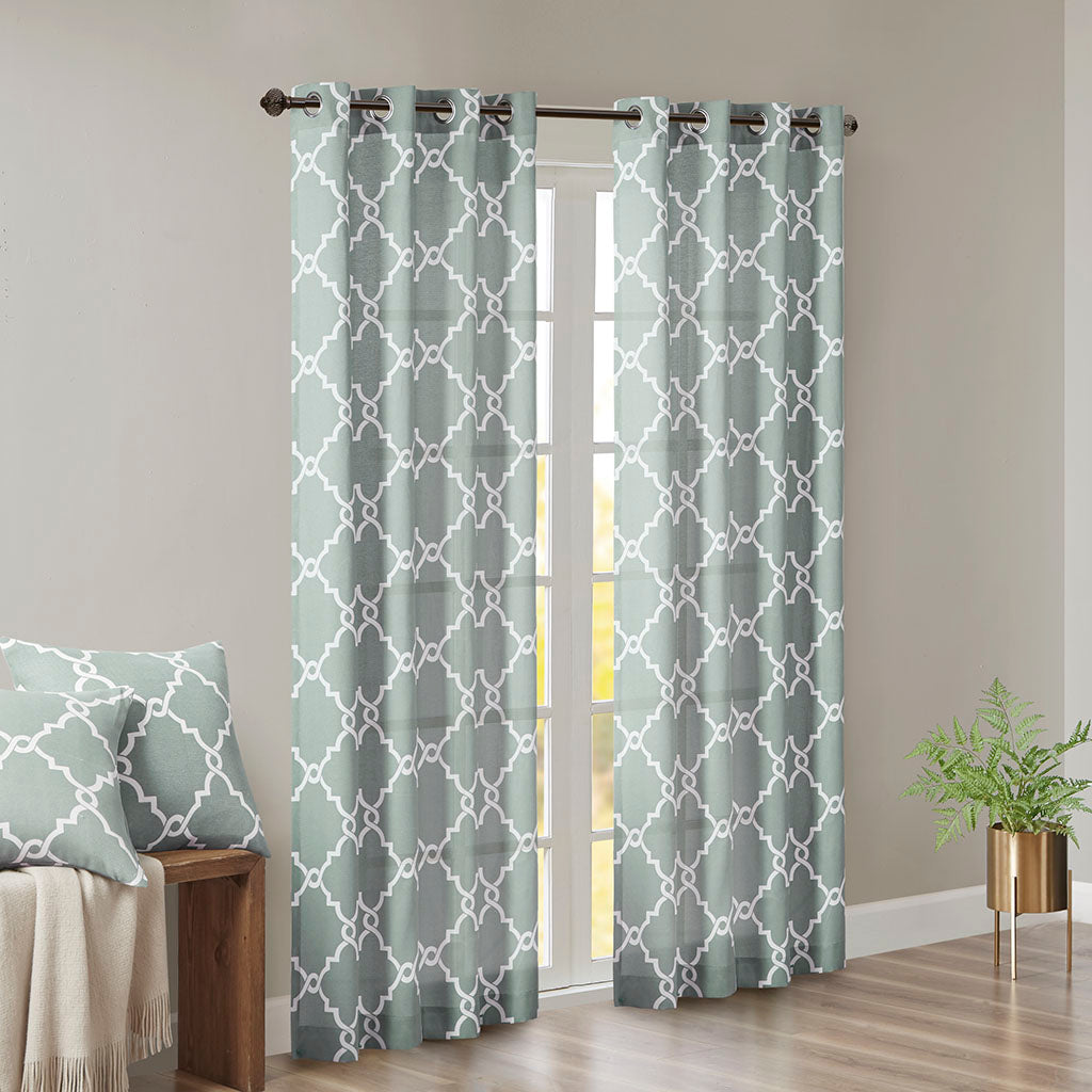 Fretwork Print Grommet Top Window Curtain Panel(Only 1 Pc Panel)