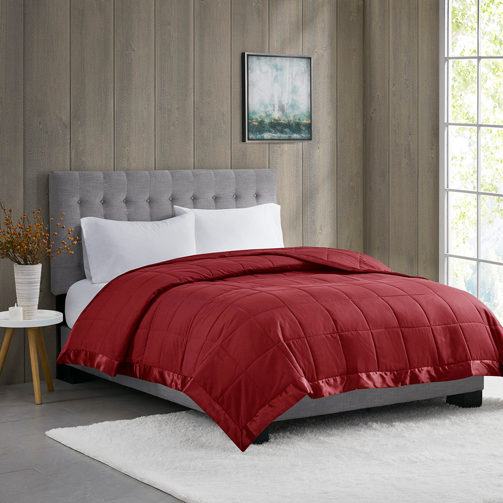 Lightweight Down Alternative Blanket with Satin Trim Burgundy King