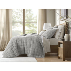 3-Piece Full/Queen Linen Garment Washed Quilt Set,Gray