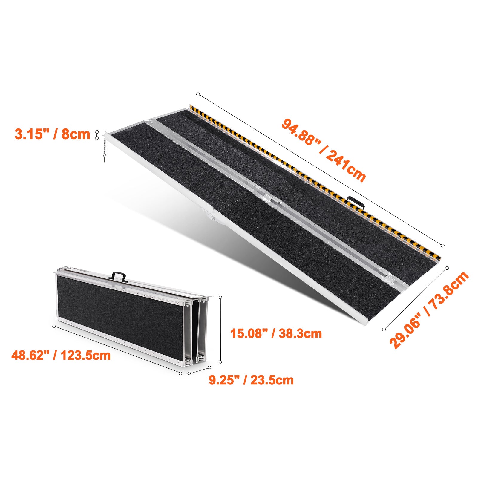 Portable Wheelchair Ramp, 8 ft 800 lbs Capacity, Non-Slip Aluminum Folding Threshold Ramp, Foldable Mobility Scooter Ramp Wheel Chair Ramp, Handicap Ramp for Home Steps, Stairs, Doorways, Curbs