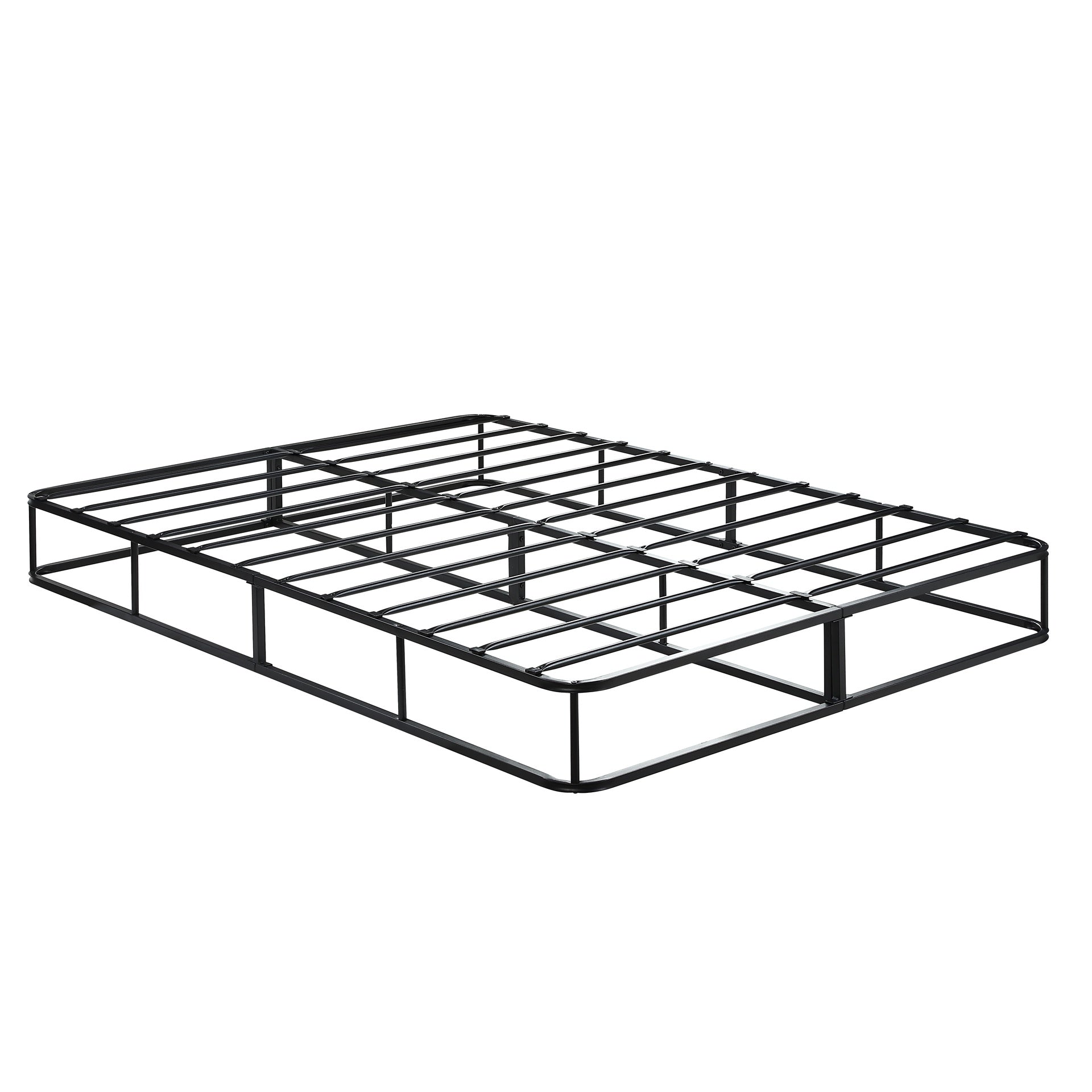 Queen Mattress Foundation 1pc Black Metal Frame with Textured Fabric Cover