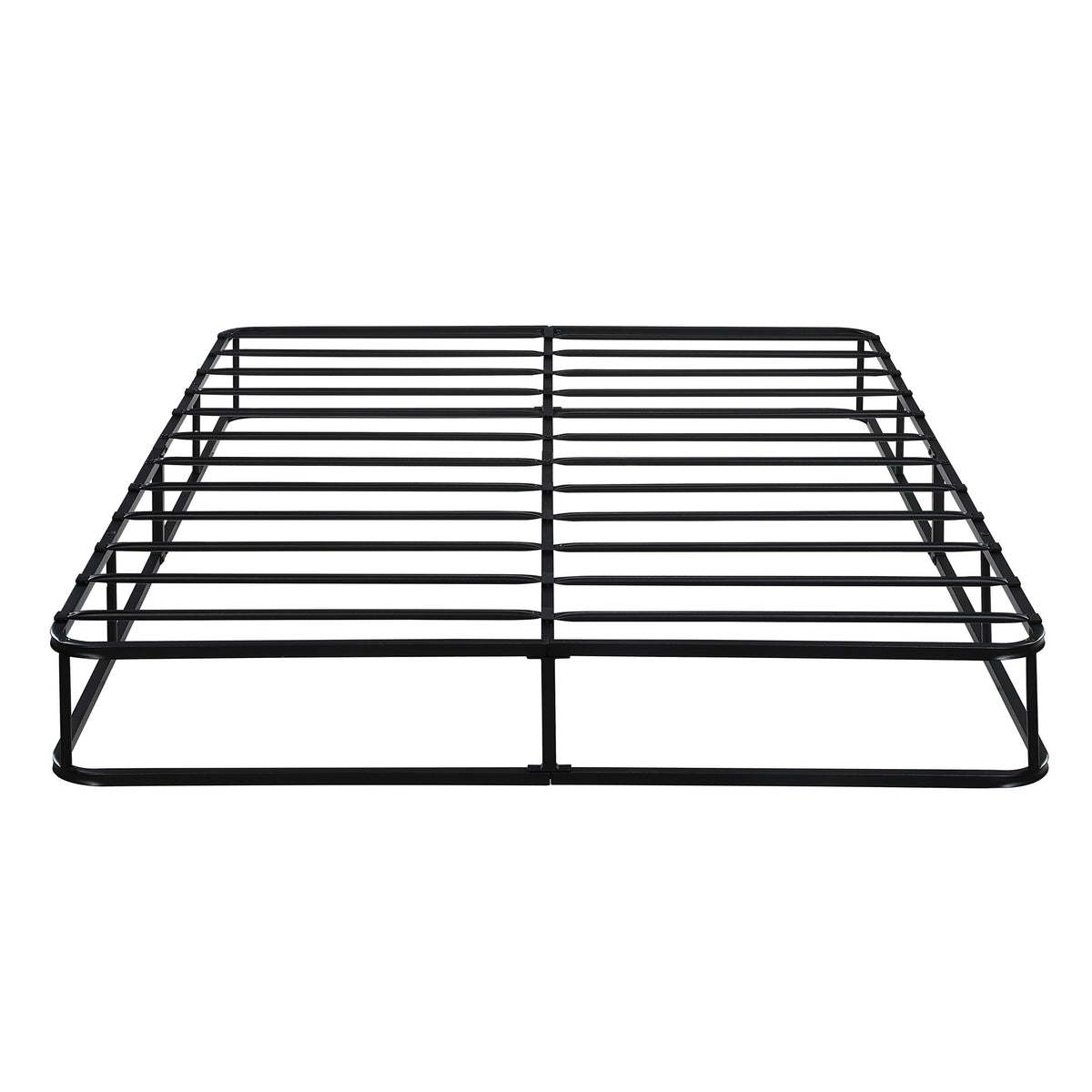 Queen Mattress Foundation 1pc Black Metal Frame with Textured Fabric Cover