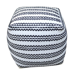 Lani Handcrafted Fabric Pouf, Natural with Black