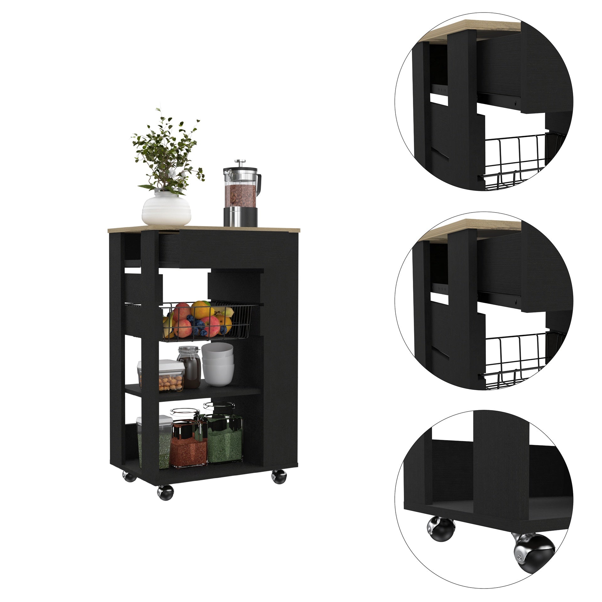 Wenge and Light Oak 5-Shelf 1-Drawer Kitchen Cart
