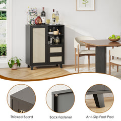 Rattan Buffet Cabinet with Adjustable Shelf, Sideboard with Drawers for Living Room, Kitchen, Entryway