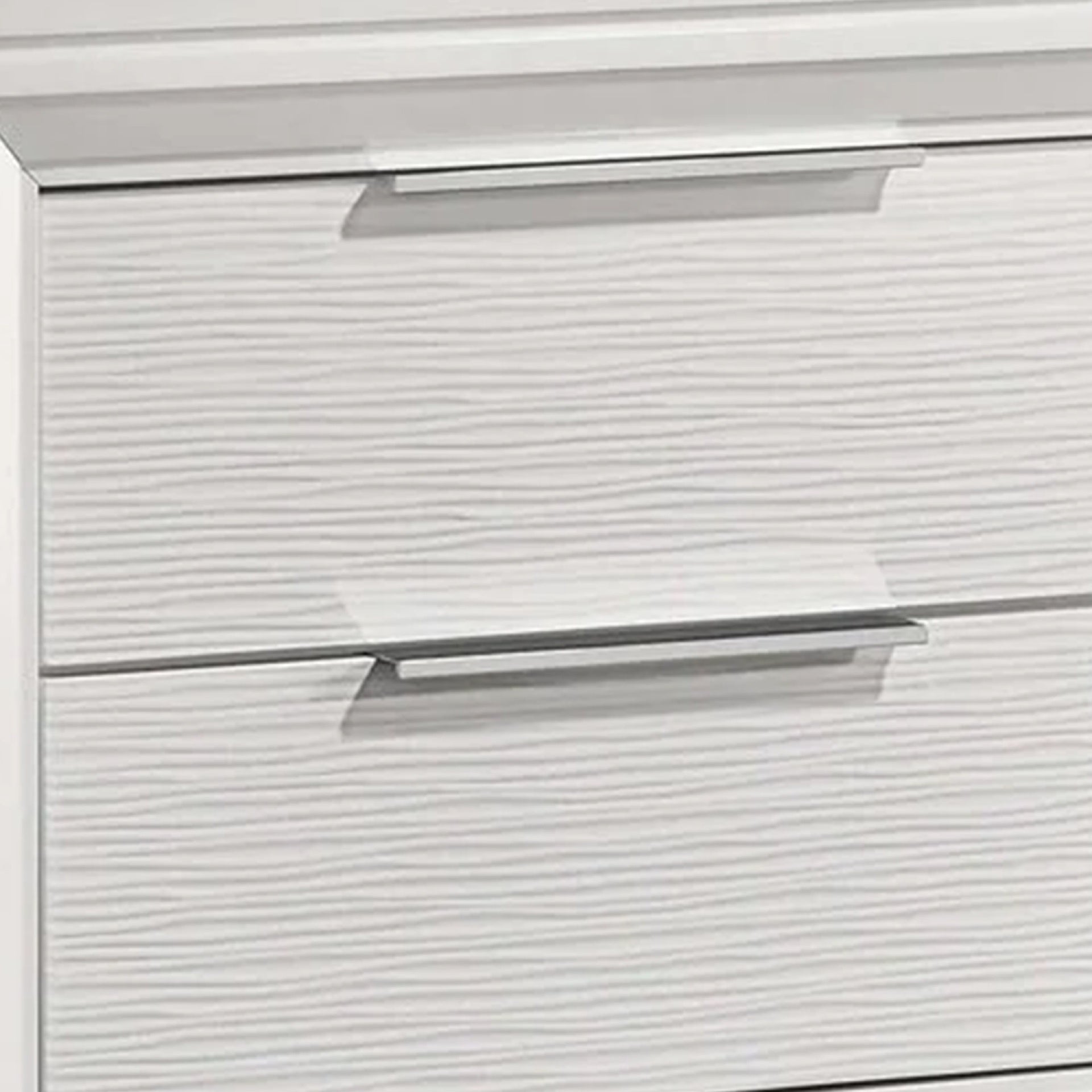 Ressy Nightstand with 2 Drawer, Silver Metal, Contemporary White Wood