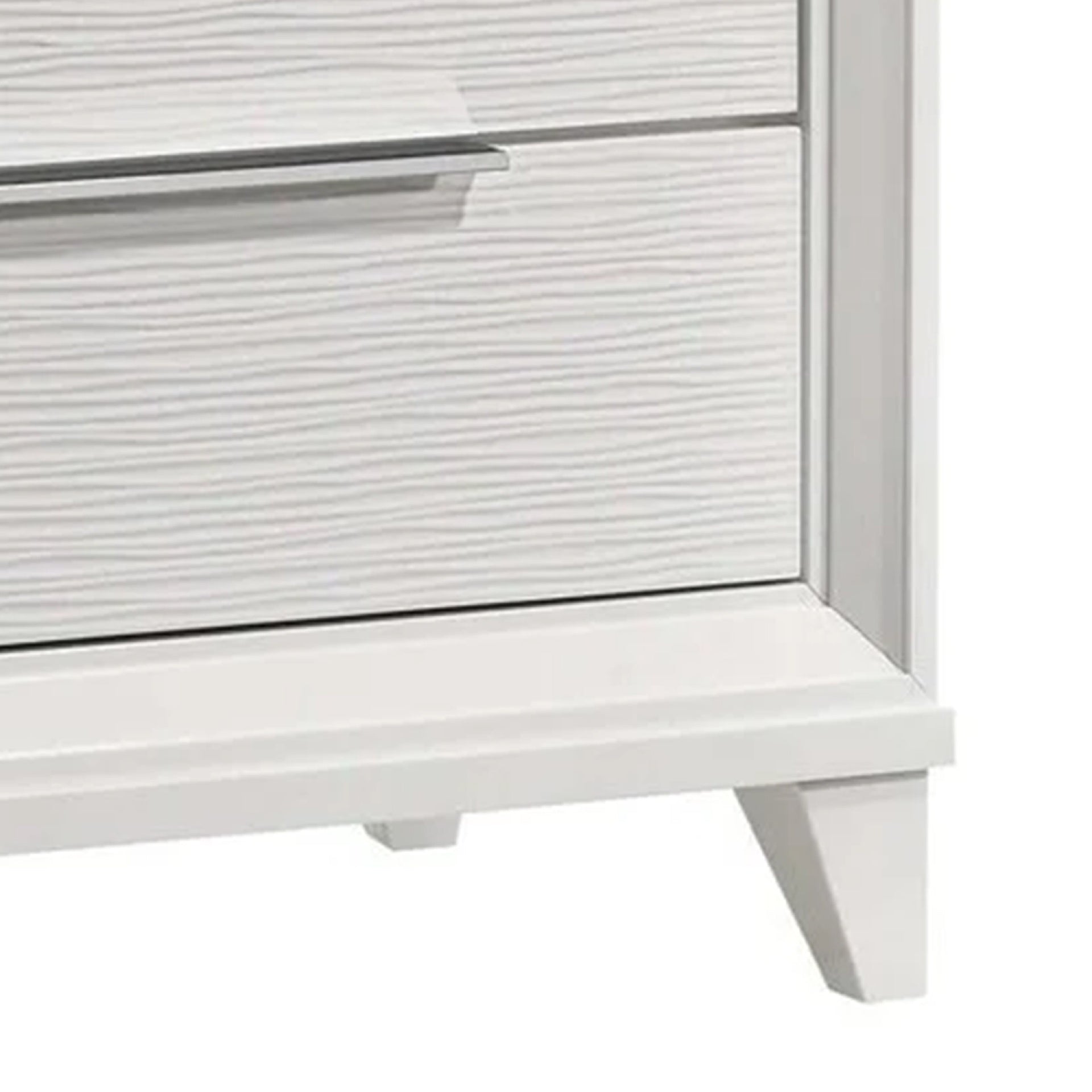 Ressy Nightstand with 2 Drawer, Silver Metal, Contemporary White Wood