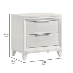 Ressy Nightstand with 2 Drawer, Silver Metal, Contemporary White Wood