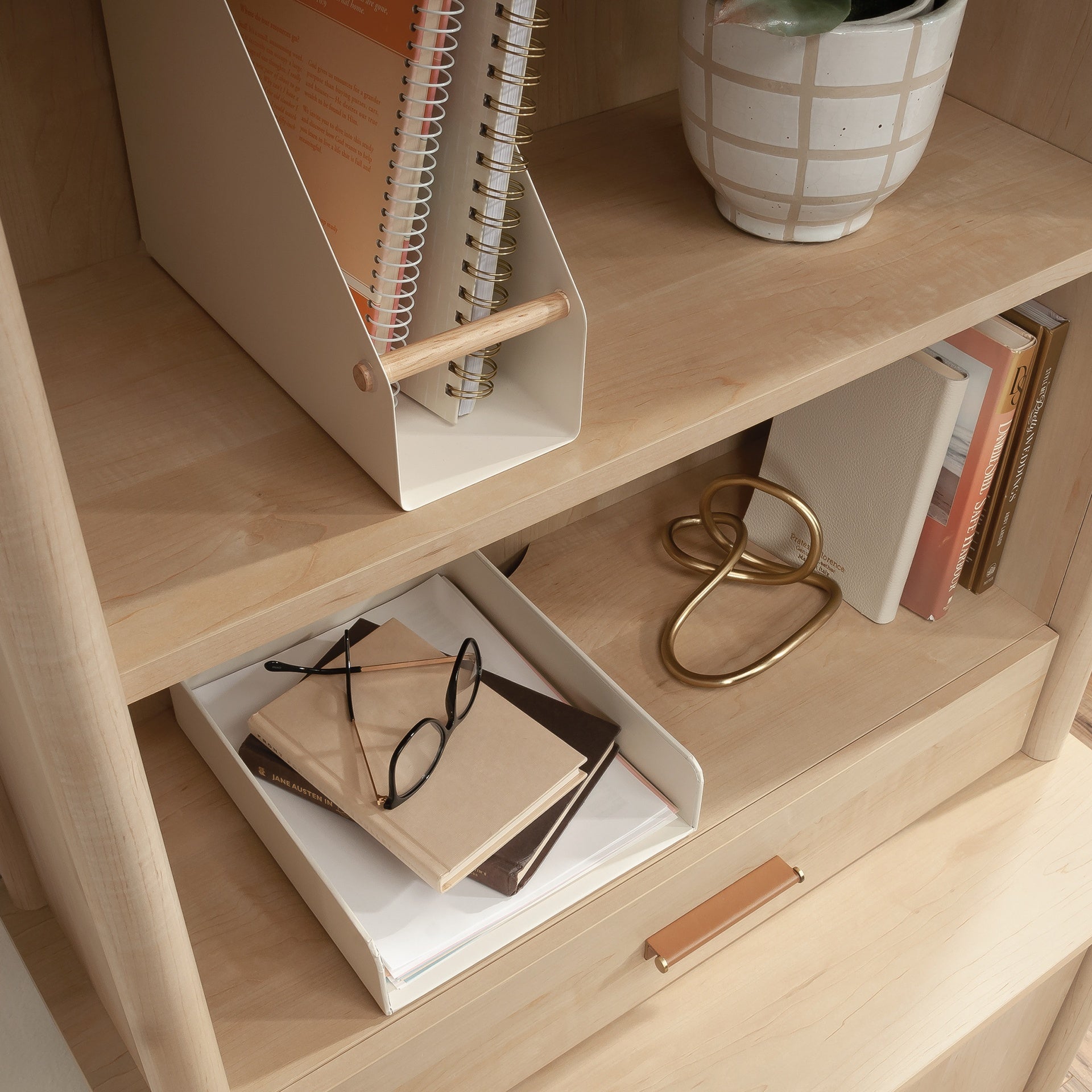 Transitional Library 2-Shelf Hutch, Brown finish