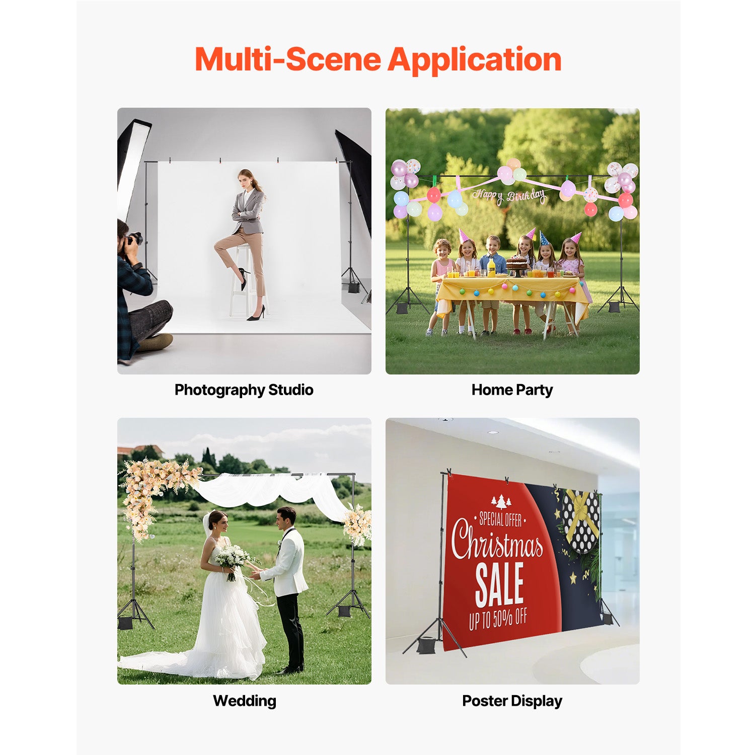 Backdrop Stand, 6.5 x 10 ft Adjustable Photo Backdrop Stand Kit, Portable Background Backdrop Stand with 5 Crossbars, Heavy Duty Projector Screen Stand, for Wedding, Photo Video Studio & Party