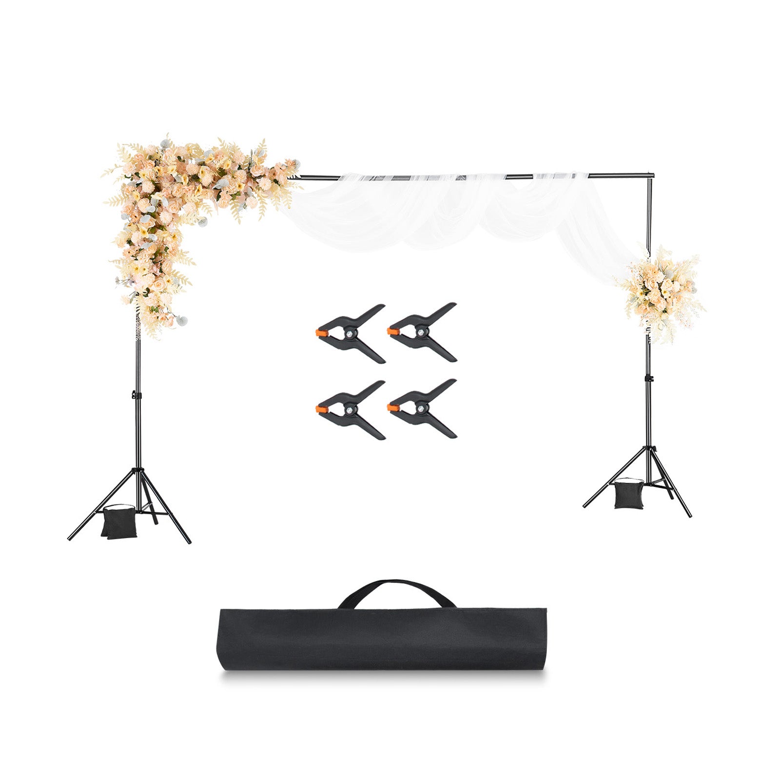 Backdrop Stand, 6.5 x 10 ft Adjustable Photo Backdrop Stand Kit, Portable Background Backdrop Stand with 5 Crossbars, Heavy Duty Projector Screen Stand, for Wedding, Photo Video Studio & Party