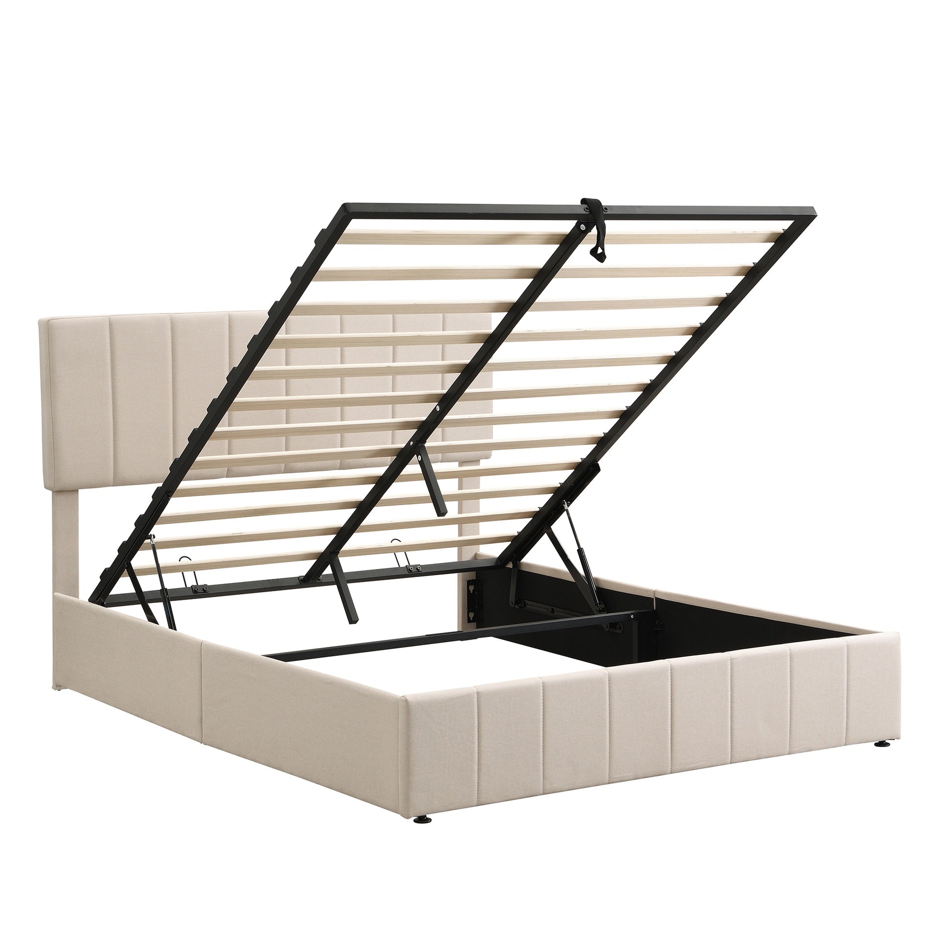 Queen size Upholstered Platform bed with a Hydraulic Storage System - Beige