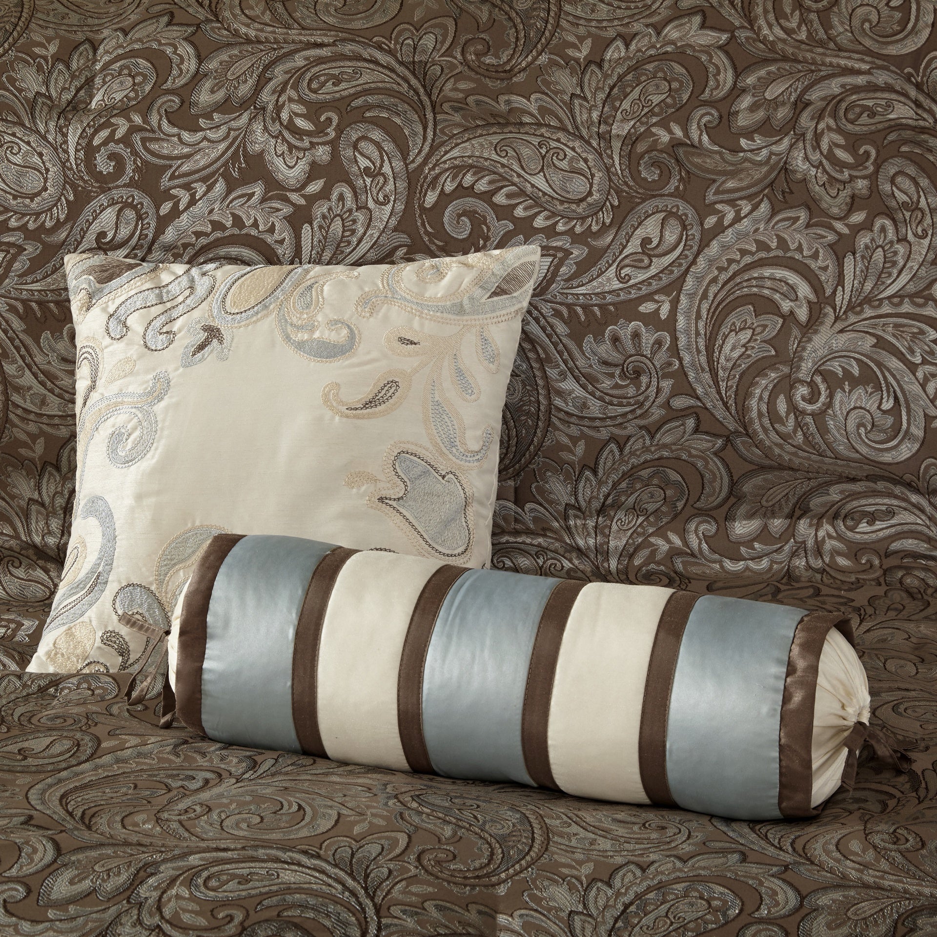12 Piece Comforter Set with Cotton Bed Sheets Blue/Brown Cal King