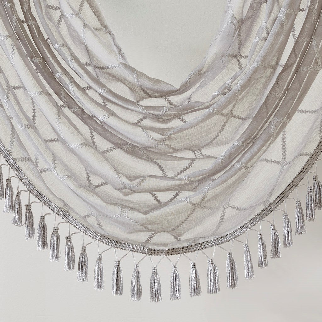 Diamond Sheer Embroidered Waterfall Valance Grey 38x46"
