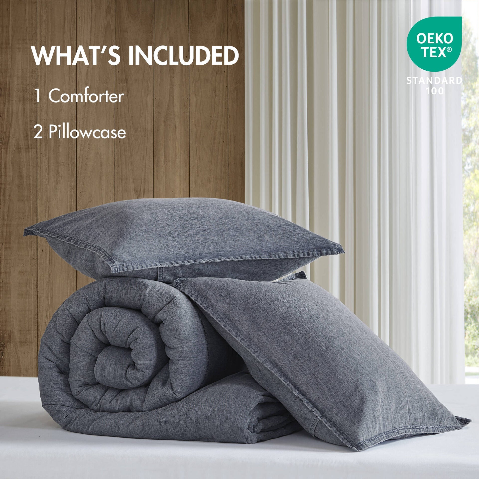 3PCS King/Cal King Twill Washed Comforter Set