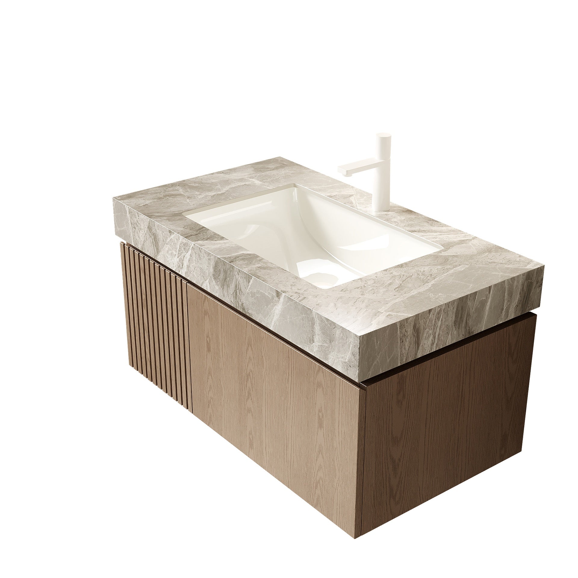 36" MURI Light Gray Sintered Stone Countertop and Undermount Ceramic Basin with One Standard Pre-drilled Faucet Hole, NO Cabinet, NO Faucet and Sink Cover