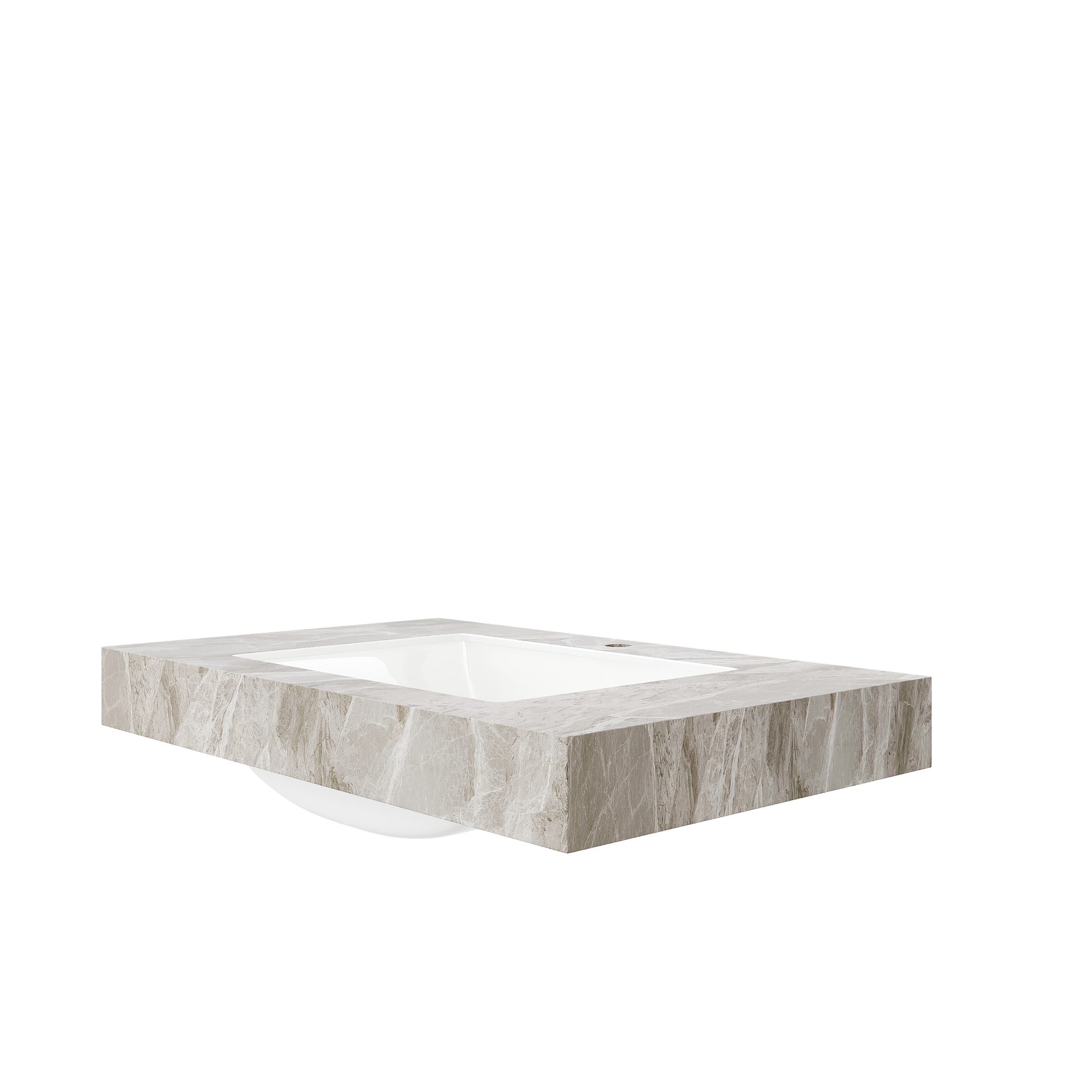 36" MURI Light Gray Sintered Stone Countertop and Undermount Ceramic Basin with One Standard Pre-drilled Faucet Hole, NO Cabinet, NO Faucet and Sink Cover