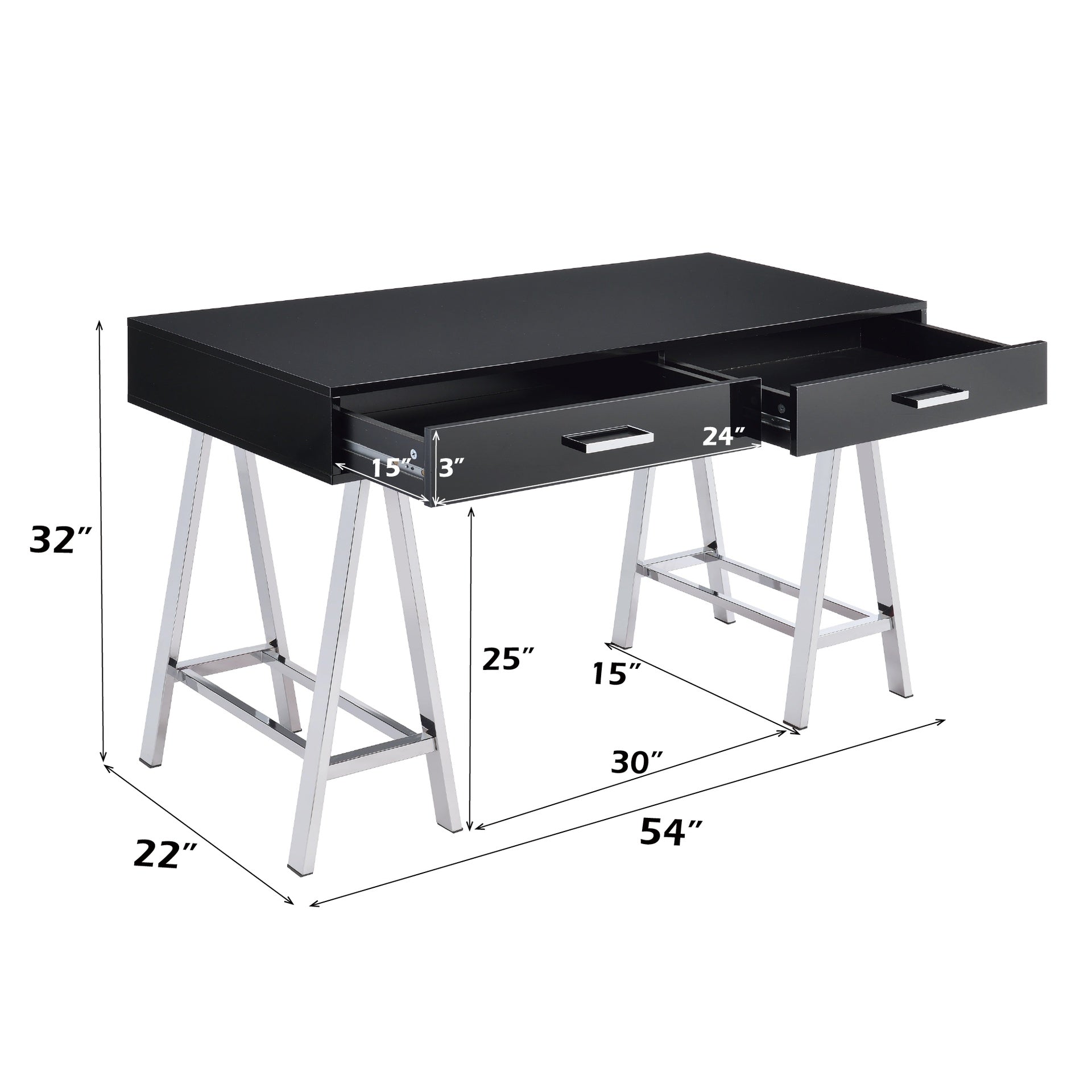 Coleen  Black High Gloss & Chrome Finish Writing Desk