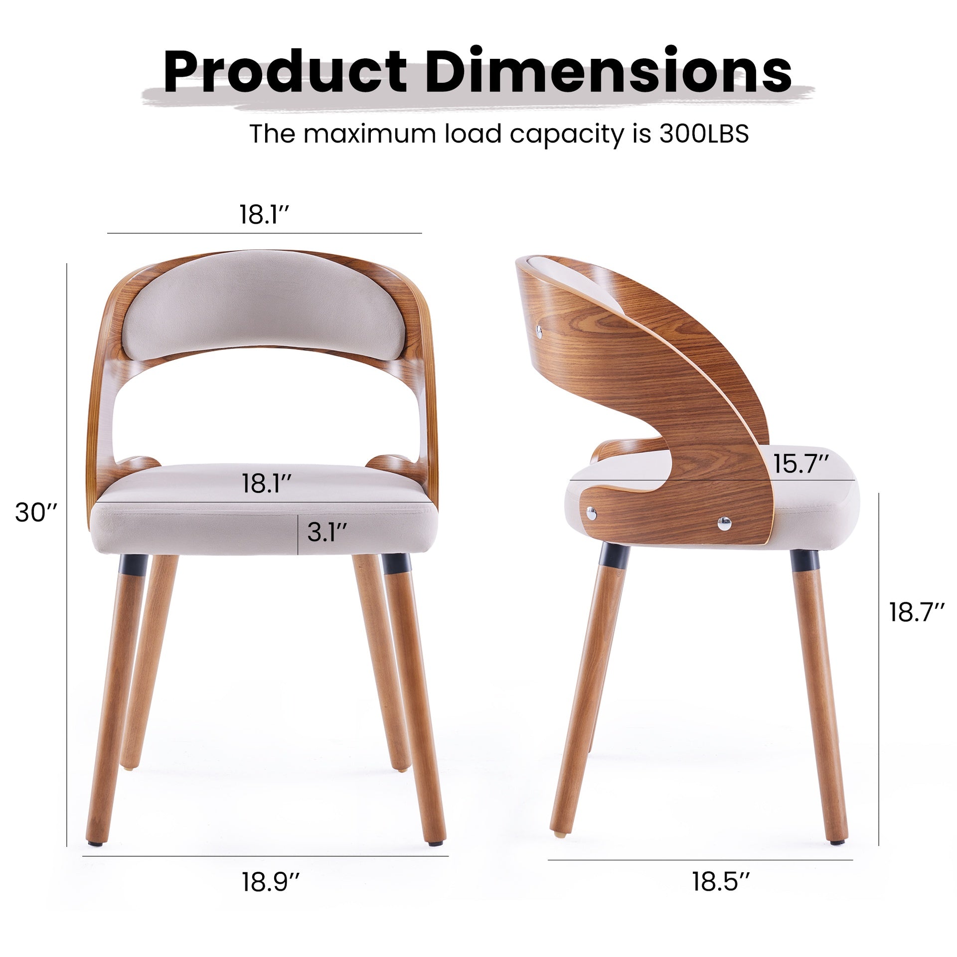 Wood Dining Chairs, Modern Upholstered Dining Chairs with Curved Backrest for Kitchen, Dining Room, Living Room