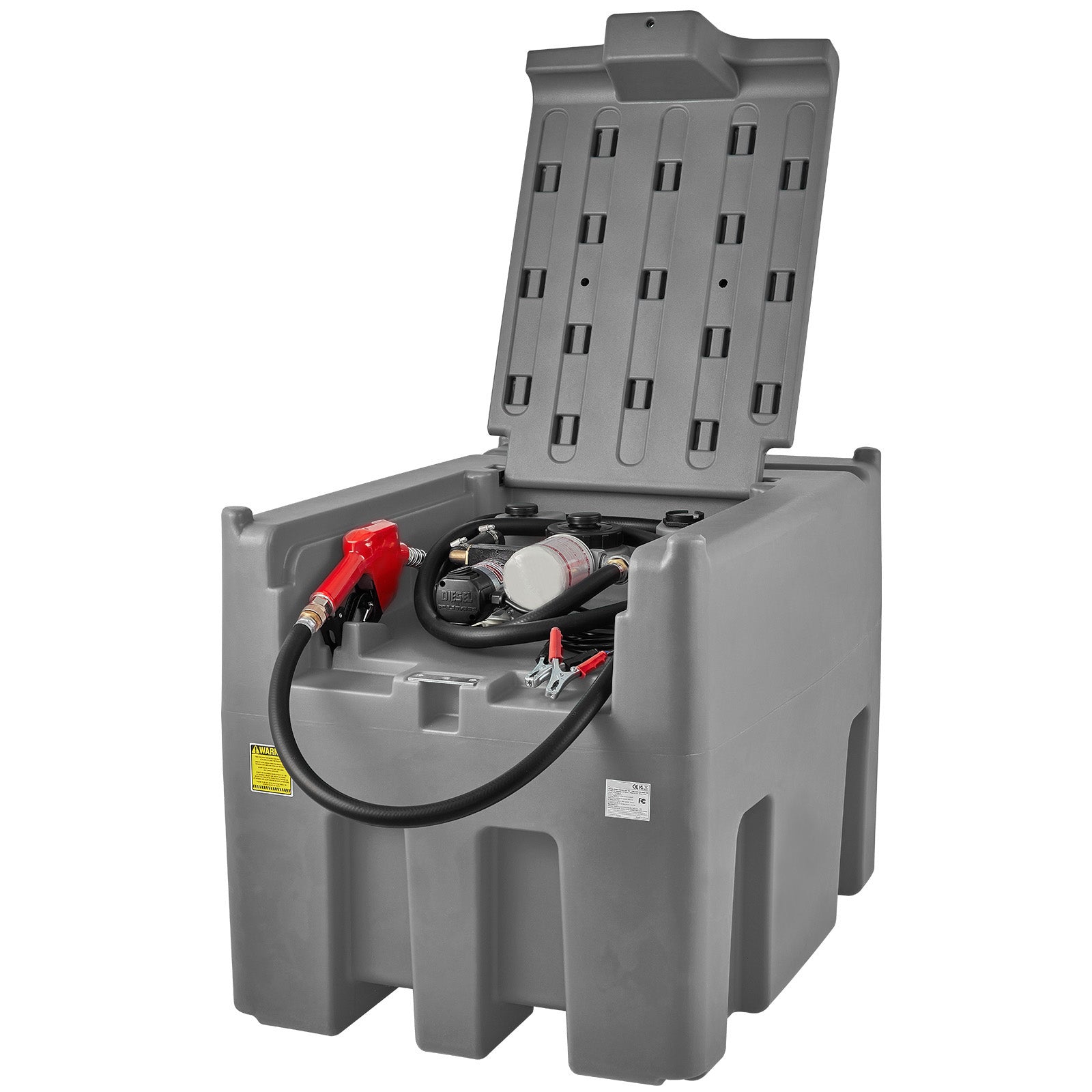 Portable Diesel Tank, 116 Gallon Capacity & 10 GPM Flow Rate, Diesel Fuel Tank with 12V Electric Transfer Pump and 13.1ft Rubber Hose, PE Diesel Transfer Tank for Easy Fuel Transportation, Gray