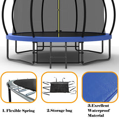 12FT Recreational Kids Trampoline with Safety Enclosure Net & Ladder, Outdoor Recreational Trampolines